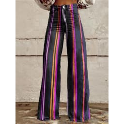 Retro Stripe Flare Pants for Women Sexy High Waist Wide Leg Trousers Fall Fashion Casual & Party Palazzo Pants Daily Wear