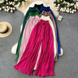 Women Long Pants Wide Leg Pant Solid Loose Y2k Casual Lace Up Tight High Waist Capris Regular Pleated Trousers Summer 2026
