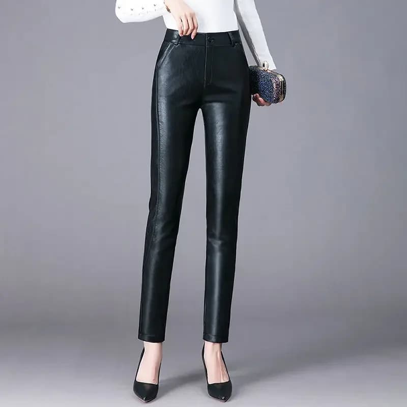 Women Elastic High Waist Genuine Real Leather Pants Female Fashion Harem Pants Ladies Pockets Mujer Streetwear Pants G254