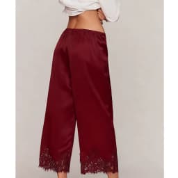 Satin Silk Lace Trim Pants Women y2k Coquette Wide Leg Elastic Waist Loose Slip Bottoms Casual Patchwork Loungewear Trousers