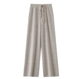 Women's Trousers 100% Merino Wool Pants Autumn Winter Sweater Wide Leg Pants Tying Elastic Casual Basic Soft Warm Knit Trousers