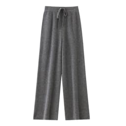 Women's Trousers 100% Merino Wool Pants Autumn Winter Sweater Wide Leg Pants Tying Elastic Casual Basic Soft Warm Knit Trousers