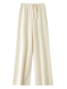 Women's Trousers 100% Merino Wool Pants Autumn Winter Sweater Wide Leg Pants Tying Elastic Casual Basic Soft Warm Knit Trousers