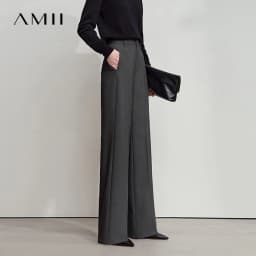 AMII 2026 Autumn Wide Leg Pants Minimalism Solid Elegant Office Lady Slim Long Pants Casual Loose Business Trousers 12543034