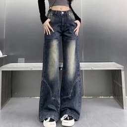2025 Autumn Women High Waist Straight Denim Pants Korean Aesthetic Slim Wide Leg Jeans Woman Vintage 2000S Washed Denim Trousers