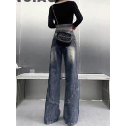 2025 Autumn Women High Waist Straight Denim Pants Korean Aesthetic Slim Wide Leg Jeans Woman Vintage 2000S Washed Denim Trousers