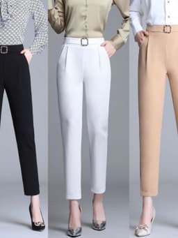 High Waist White Slim Fit Pants Women's New Style Harlan Trousers Casual Fashionable Versatile Workwear Nine Points Length