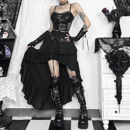 Goth Dark Kawaii Black Tiered Skirts 90S Retro Irregular Hem Party Bottoms Mall Gothic Women Fashion Dragging Skirt Alt Clothing