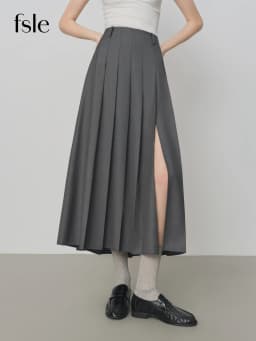FSLE College Style Gray Retro Pleated Skirt For Women Autumn 2025 New Arrival Commuter Officelady Chic Long Skirt 25FS13198