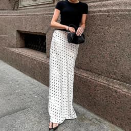 Talenza White Polka Dot Skirt Elegant Fashion Contrast Slim High Waist Patchwork Skirts Luxury New Party Women's Y2k Maxi Skirt