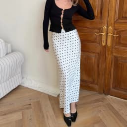 Talenza White Polka Dot Skirt Elegant Fashion Contrast Slim High Waist Patchwork Skirts Luxury New Party Women's Y2k Maxi Skirt