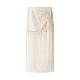 HH Women's Fashion Embroidered Sexy Tassel Spliced Skirt Female Temperament High Waist Knot Asymmetrical Casual Midi Skirt