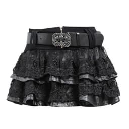 Punk Gothic Skirts Low Waist Solid Color Lace Patchwork Belt Mini Skirt Y2k Harajuku Streetwear Female Slim Women Clothing 2025