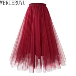 New Mesh Gauze Pleated A-line Skirt Kawaii Prom Clothes for Women Summer High Waist Pink White Blue Midi Tulle Skirts Woman 2023