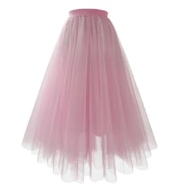 New Mesh Gauze Pleated A-line Skirt Kawaii Prom Clothes for Women Summer High Waist Pink White Blue Midi Tulle Skirts Woman 2023