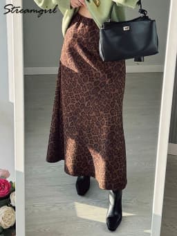 Winter Leopard Print Suede Skirt Long Women Autumn Vintage A Line Brown Maxi Skirts For Women Winter Warm Suede Leopard Skirts
