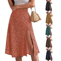 Spring and summer new women's versatile floral zipper split A-line skirt