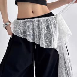 Jeans Pants Decor Embroidered Flower Lace Mini Skirt Irregular See Through Ruched Skirts High Waist Harajuku Pleated Skirts