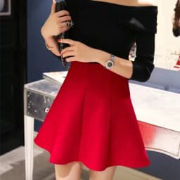 Women's High Waist Umbrella Skirt Pleated Elastic Pompon Skirt