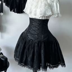 2025 Lolita Subculture Black White Short SK Lace Skirt High Waist Lace Up Girls Birthday Gothic Victorian Cosplay Party Skirts