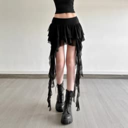 SylCue Ruched Elegant Mini Skirts Women Y2K Sweet Style Elastic Waist Ruffles Tassel Street Fashion Trend Solid Classic Outfits