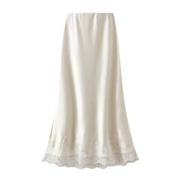 OUMENGKA Summer French Elegant Satin Mermaid Skirt Women Lace Patchwork Waist Elastic Long A-line Skirts Fashion Ladies