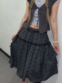New Vintage Aesthetic Grey Design Polka Dot Skirts Women American Retro Cute Skirts Japanese A-line Lace Korean Popular Clothes