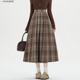 Woolen Skirts New Fashion 2025 Autumn Winter Basics Woman Cute Sweet Girls Japan Preppy Style Retro Vintage Long Plaid Skirt
