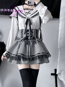 Mikumn Harajuku Gothic Lolita Sweet Lace Ruffles Plaid Cake Skirts Women Y2k Rhinestone Bow Lace-up High Waist A-line Mini Skirt