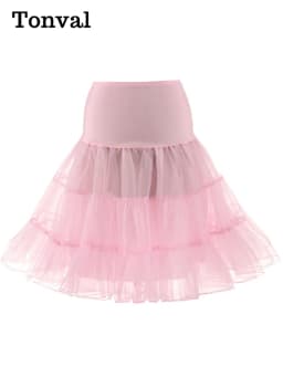 Tonval Pleated Vintage Voile Underskirt Ballet Tutu Skirts for Women 50s Retro Skirt Wedding Elegant Party Petticoat