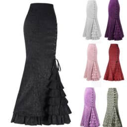 Streetwear Jacquard Weave Fishtail Skirt Women's Lace-up Ruffled Trumpet-mermaid Skirts Party Elegant Maxi Skirts Spring Autumn