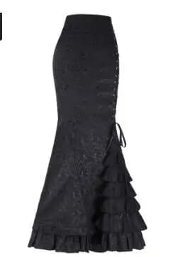 1pcs/lot Women Skirt Vintage Style Retro Mermaid Skirt Vintage Long Ruffle Slim Fishtail Skirt Lace-up Long Print Skirt