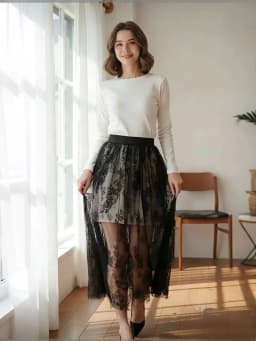 Summer Women Mesh Lace Transparent Long Tulle Skirt Korean Fashion Sexy Ladies Elastic High Waist Solid Beach Midi Skirt