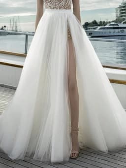 Split Mesh Skirt Women's New Spring And Summer Long High Waist Trailing Split Beach Skirt Foreign Trade Tulle