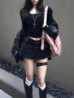 Black High Street Gothic Rivet Mini Skirt Woman Y2K Style Korean Fashion Aesthetic Skirts Elegant Retro A-line Denim Outfit 2025