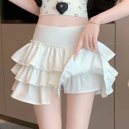 Korean Puffy Ruffles Cake Mini Skirt Women Kawaii Cute High Waist A-Line Skirts Girl's Fashion Streetwear Anti-Glare Short Skirt