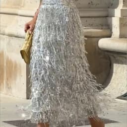 Fashionable Shiny Sequin TasselSkirt Women Heavy Vintage Elegant A-Line Party Skirt 2026 Spring Slimming Midi Dress