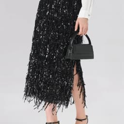 Fashionable Shiny Sequin TasselSkirt Women Heavy Vintage Elegant A-Line Party Skirt 2026 Spring Slimming Midi Dress