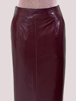 Nerazzurri Autumn Long Shiny Faux Leather Midi Pencil Skirt Women with Back Slit High Waist Elegant Chic Luxury Clothes Fashion