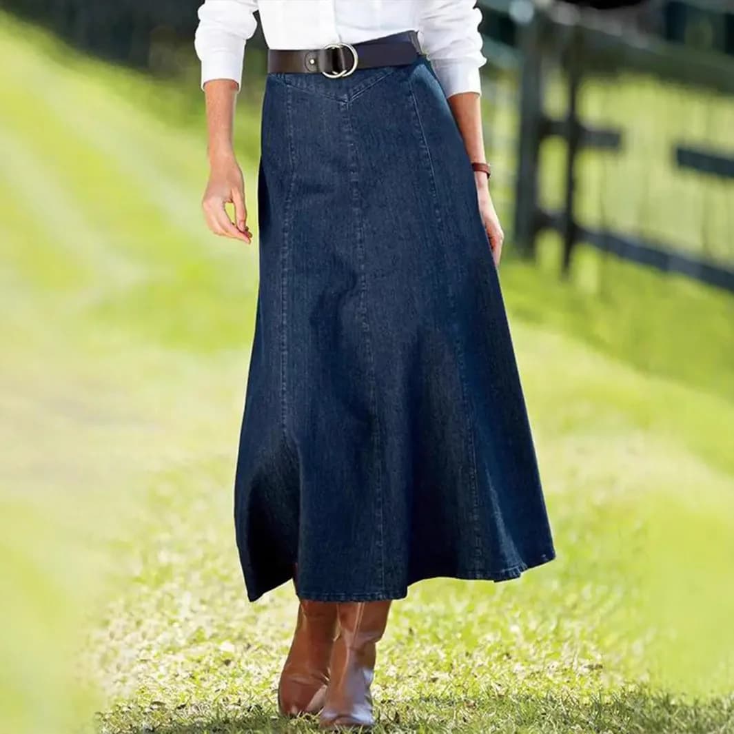 Deep Blue Midi Denim Skirt A-Line Skirt Casual Style Mid-Length Independent Station TK Women's Fashion Spring Summer Autumn