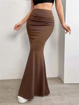 Solid Bodycon Ruched Long Skirt Women Sexy Black Elastic Elegant High Waist Mermaid Maxi Skirts Summer Streetwear