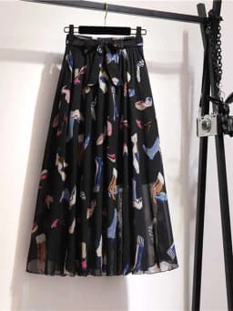 Long Skirt Women For Spring Summer Lady Korean Style White Black Chiffon Sun School High Waist Midi Skirt Female