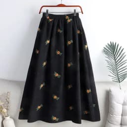 Corduroy Embroidery Women's Skirts Autumn Winter New Arrival Floral Skirts Female High Waist Slimming Mid-calf Skirt for Woman