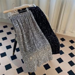 Shiny Velvet Sequin Half-length Slim Fit Straight Skirt High Waist Long Skirt Back Split Atmosphere New Style Women's Fashion