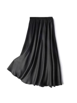 SuyaDream Women Pleated Skirt, 100%Real Silk, Elastic Waist, Solid Long A-Line Skirts, 2025 Spring Summer Bottoms