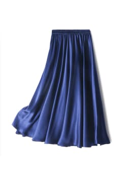 SuyaDream Women Pleated Skirt, 100%Real Silk, Elastic Waist, Solid Long A-Line Skirts, 2025 Spring Summer Bottoms