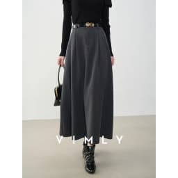VIMLY Midi Women Skirt 2026 Autumn Office Lady Gray A-line Bud Elegant Ladies Skirt Zipper Loose Pockets Female Skirts A2202