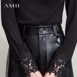 AMII Minimalist PU Leather Skirt For Women 2026 American Retro Knee-Length Skirt Solid Basics Business Women's Clothing 12553014