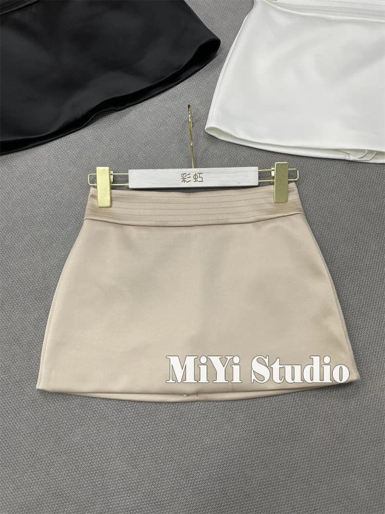 High Waist Short Skirt Satin Fabric A-Line Skirt Slimming Design Prevent Exposure Casual Style for Ladies