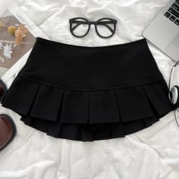 Low Waist Mini Skirt Y2K Black Low Rise Pleated Skort with Bulit-in Shorts Micro Miniskirt Women Teenage Girls Sweet Outfit